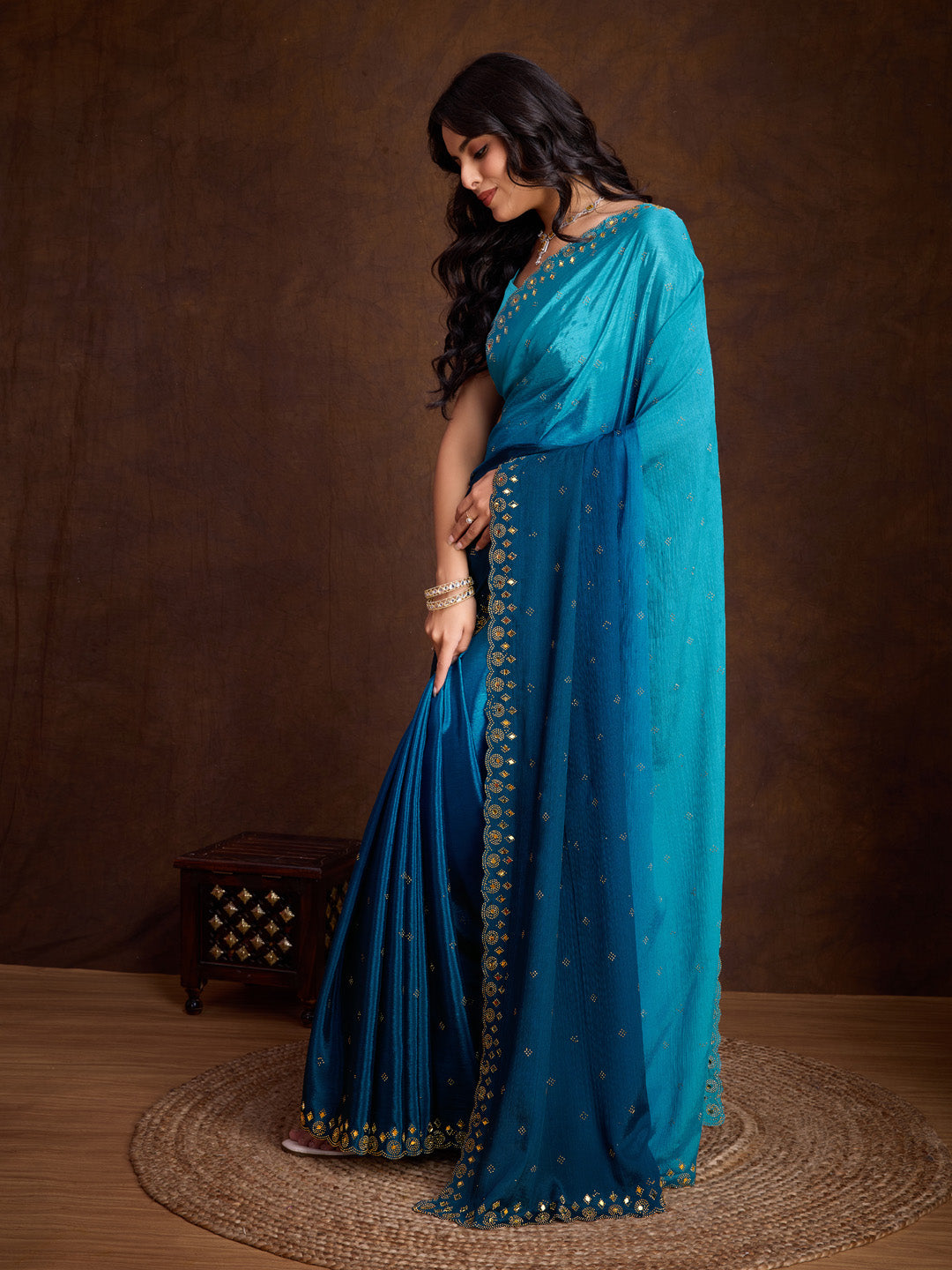 Embroidered Chinon Saree