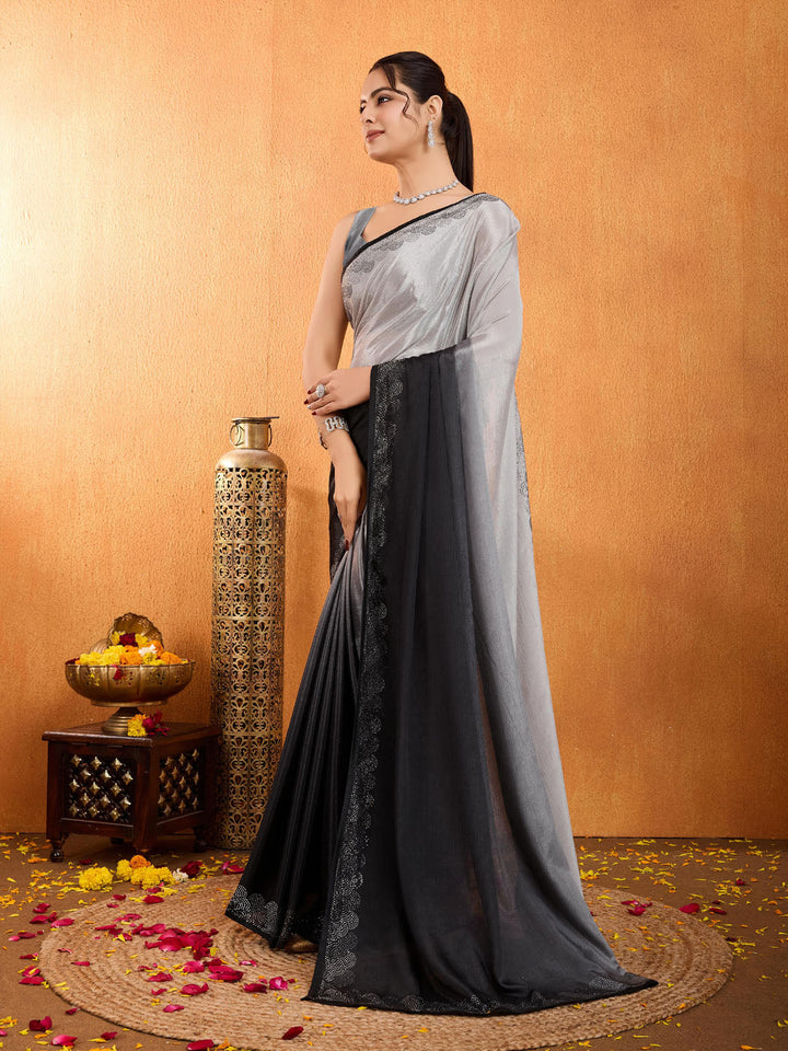 Embroidered Shaded Chinnon Saree