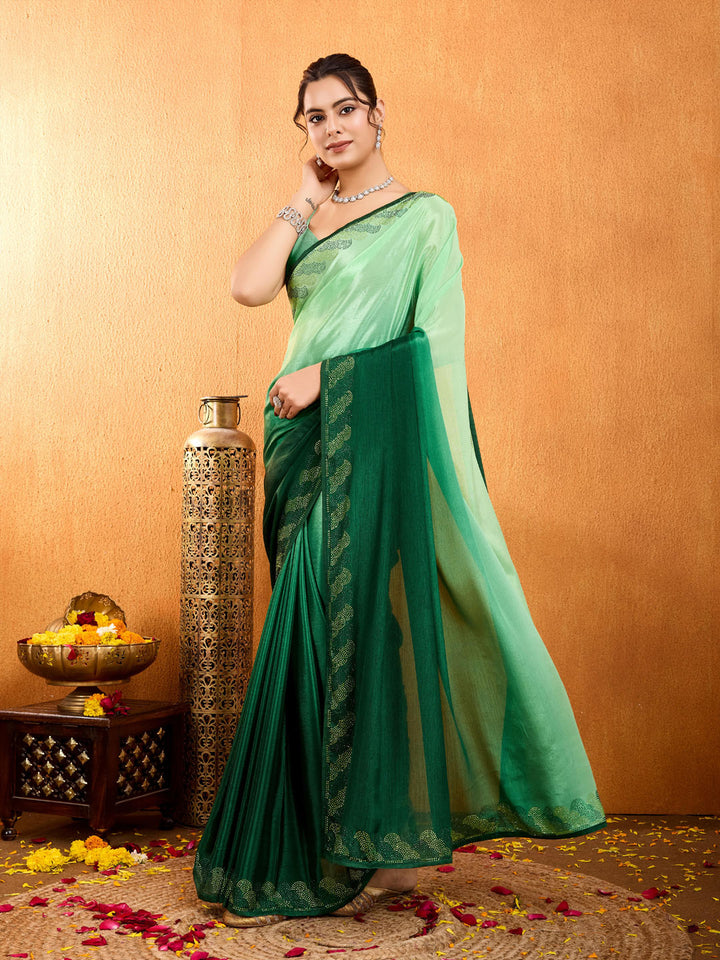Embroidered Shaded Chinnon Saree
