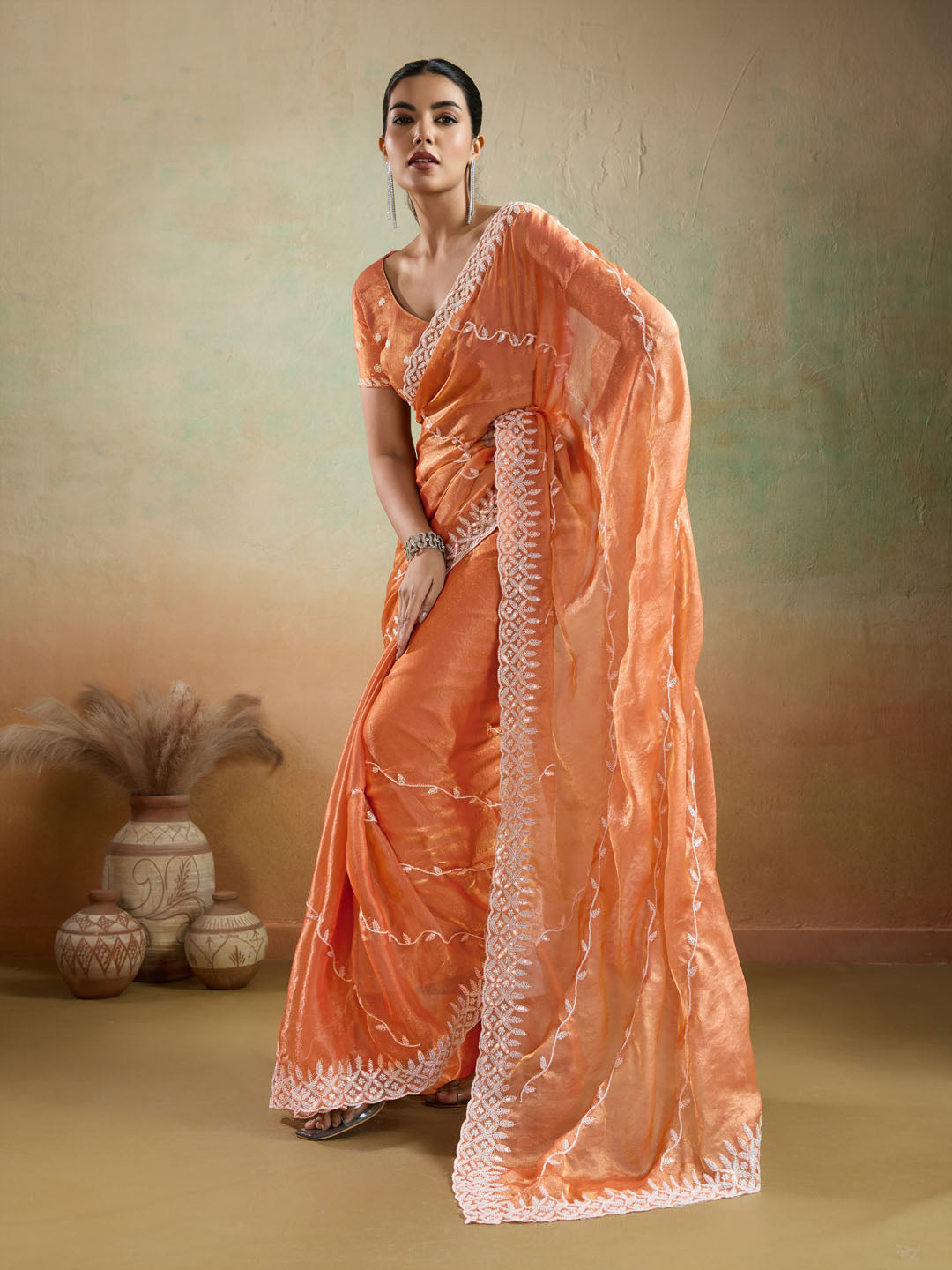 Embroidered Chiffon Velvet Saree