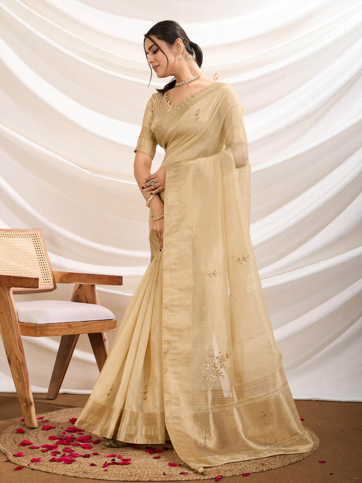 Gotta Patti Woven Border Linen Saree