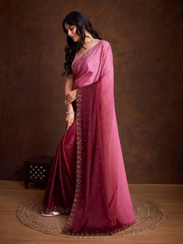 Embroidered Chinon Saree