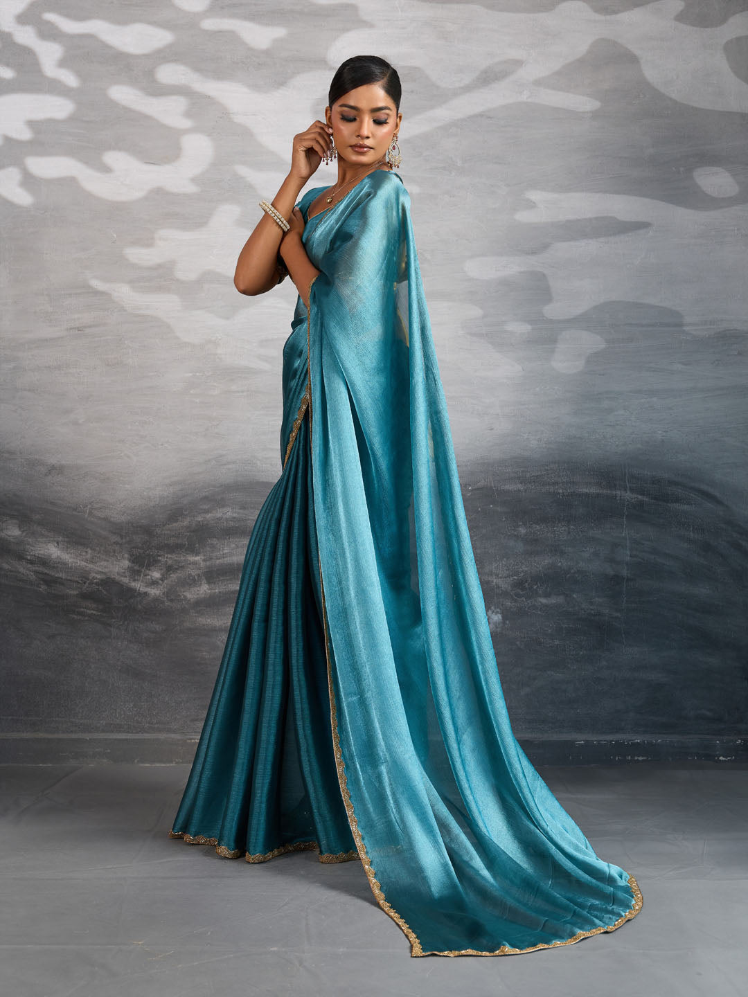 Embroidered Burberry Saree