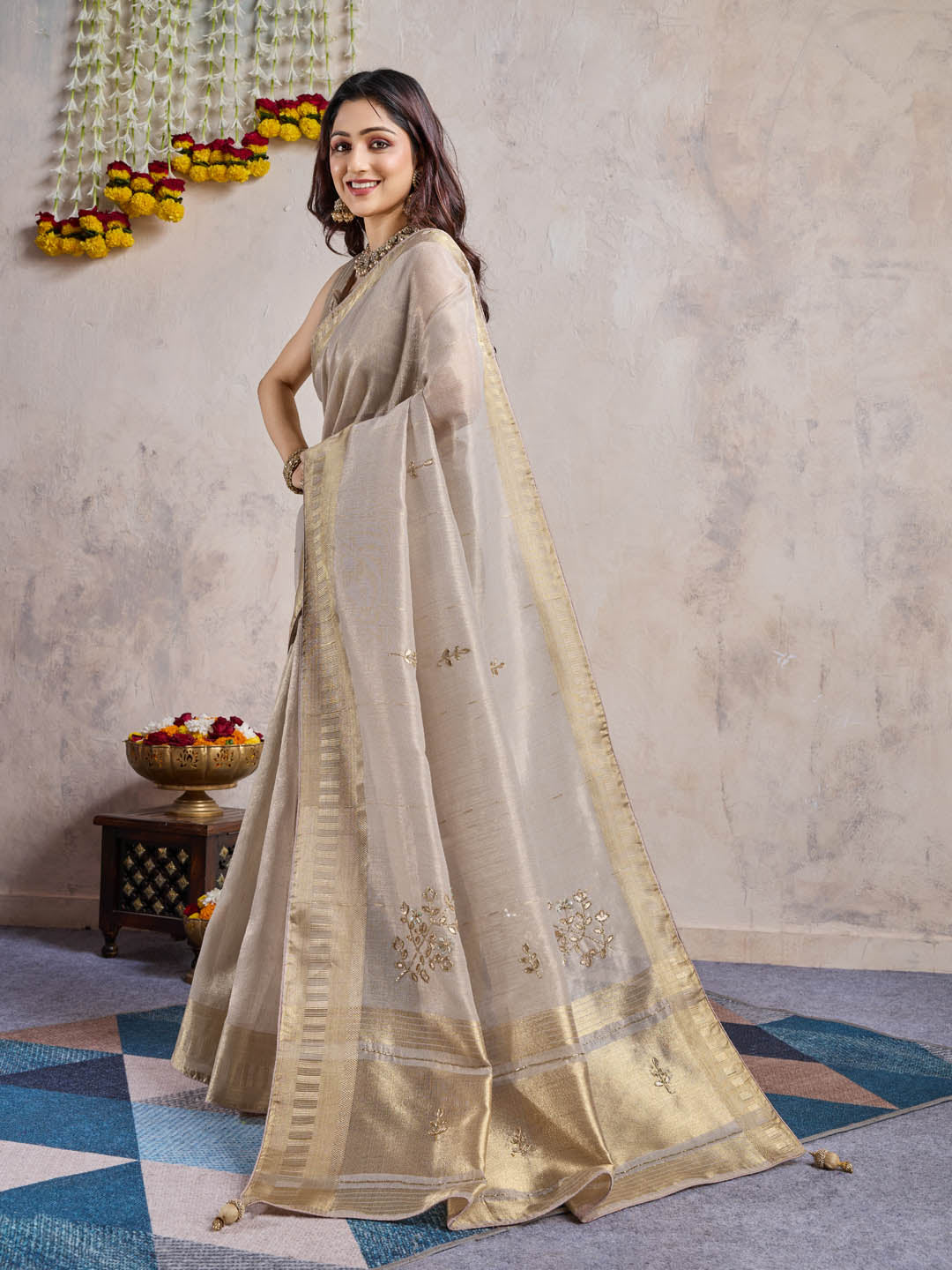 Woven Border Linen Saree