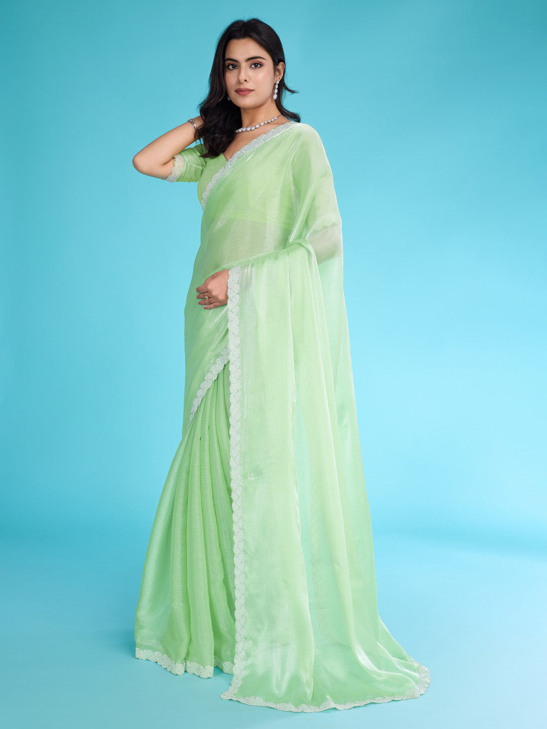 Embroidered Chinon Saree