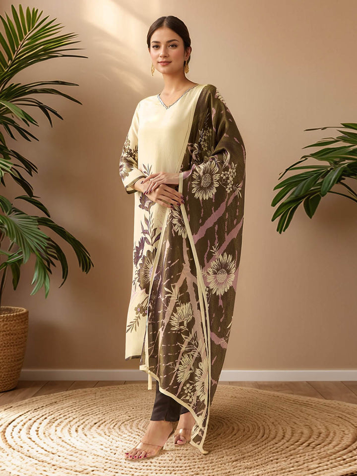 Floral Tissue Kurta With Pants &amp; Dupatta