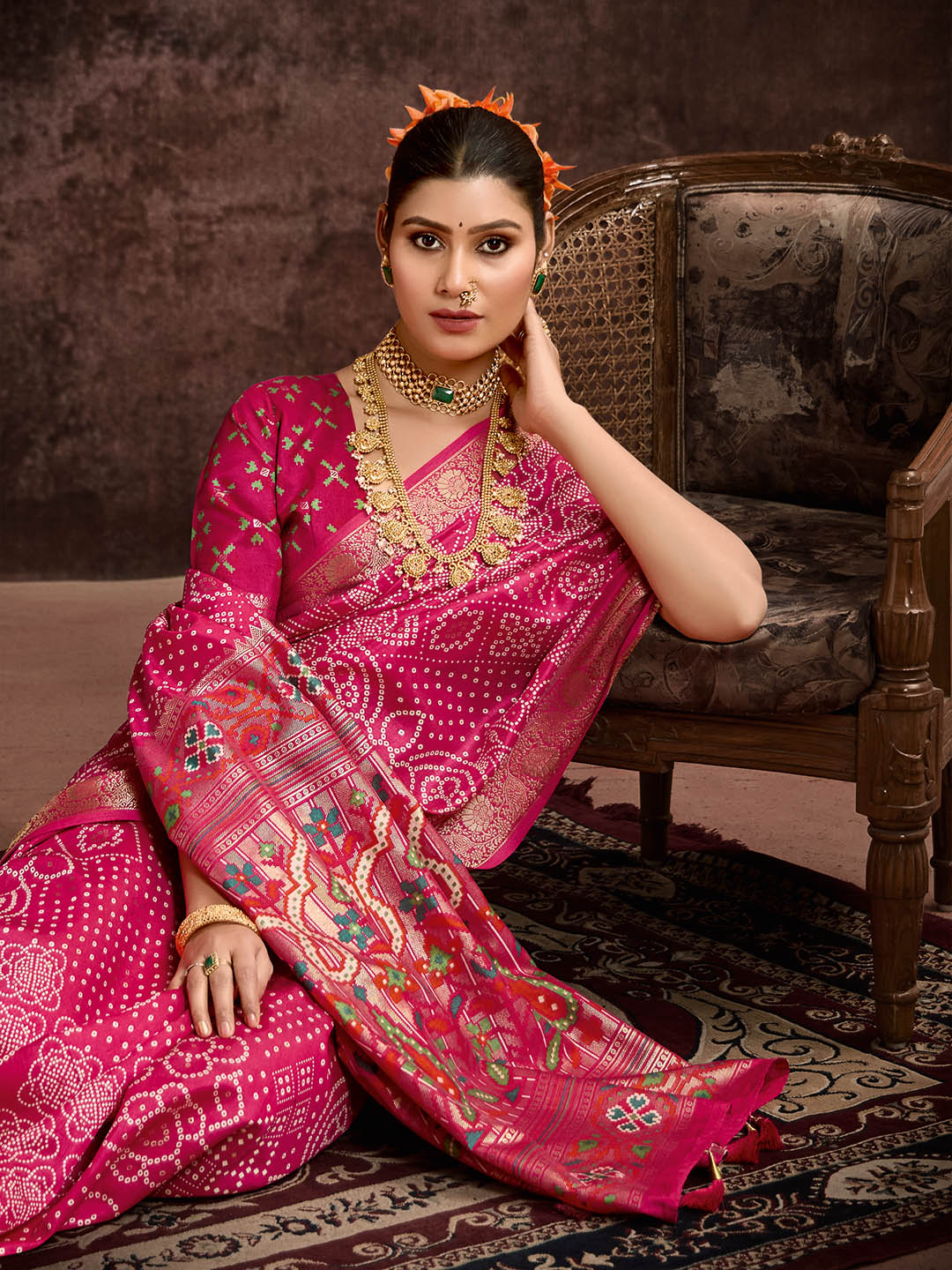 Bandhani Printed Art Silk Saree