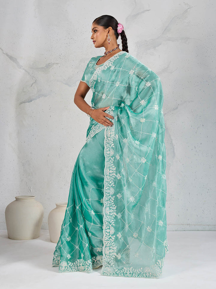 Sequin Embroidered Organza Saree