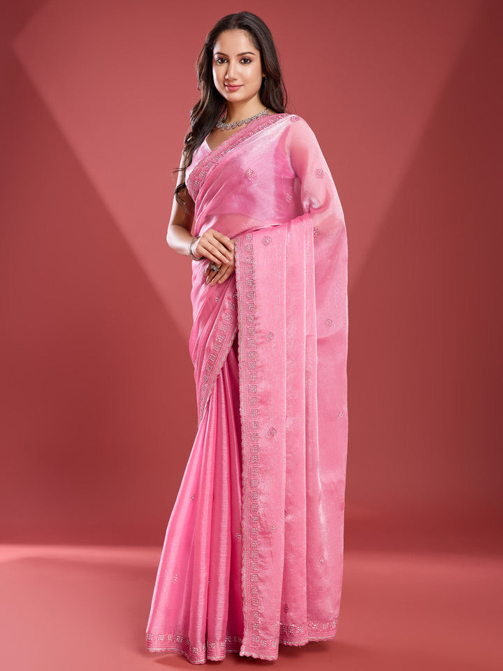 Embroidered Chinon Saree