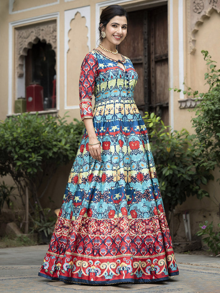 Digital Printed Anarkali Kurta With Churidar &amp; Dupatta