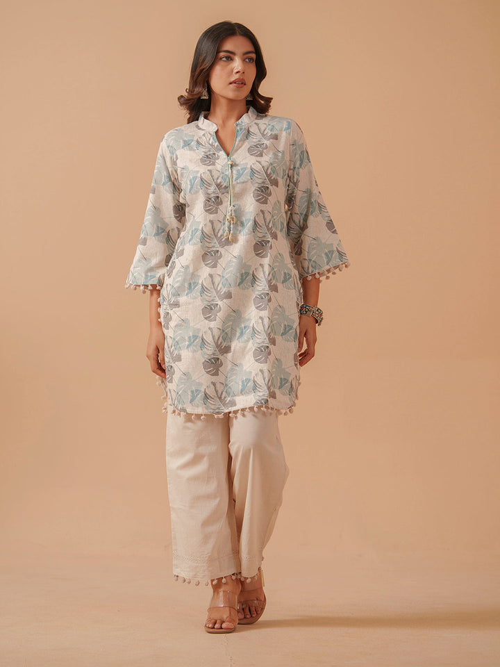 Printed Cotton Blend Kurta With Pants