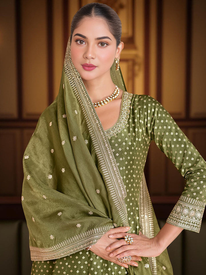 Banarsi Weave Tissue Kurta With Legging &amp; Dupatta