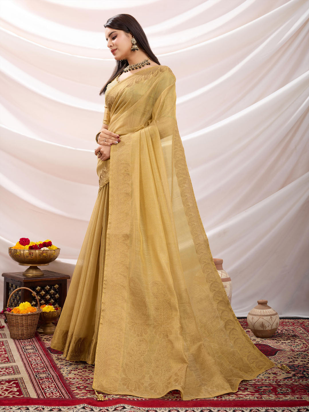 Woven Design Cotton Linen Saree