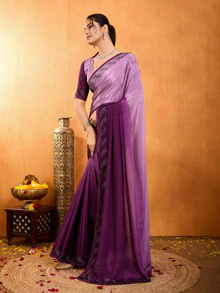 Embroidered Shaded Chinnon Saree