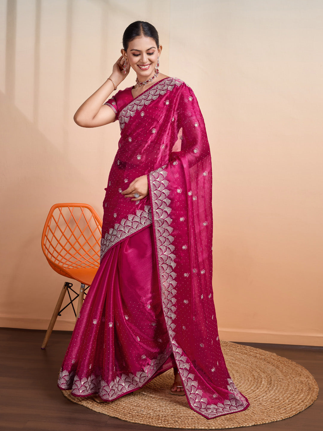 Embroidered Linen Blend Saree