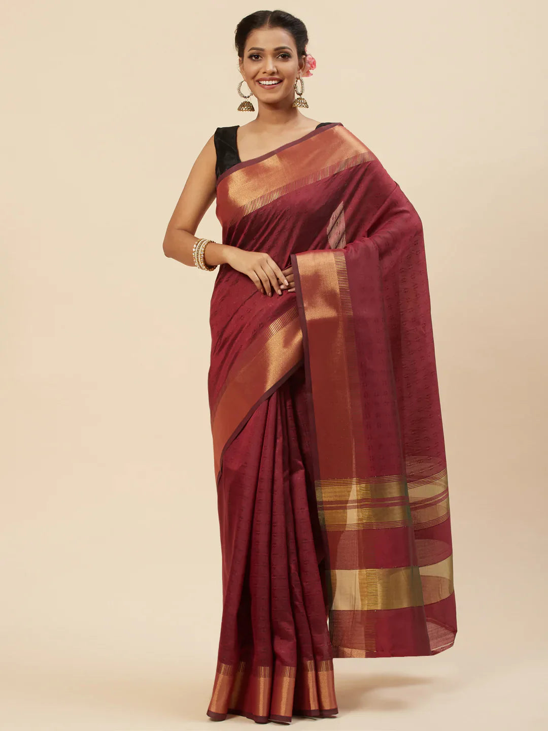 Plain Zari Border Handloom Woven Saree
