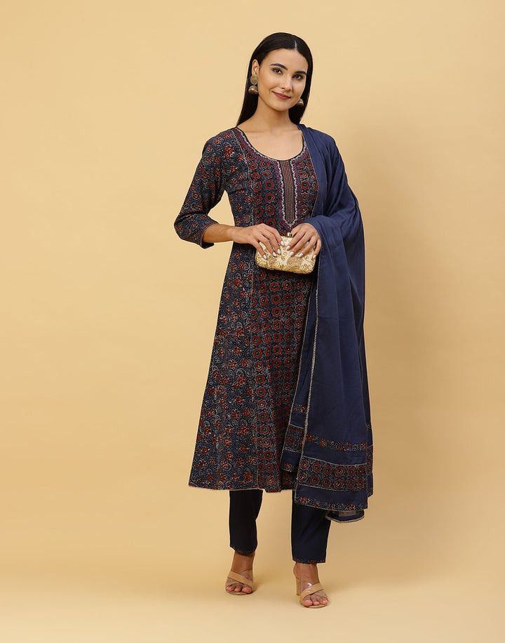 Printed Cotton Anarkali Salwar Kameez Stitched Suit With Dupatta