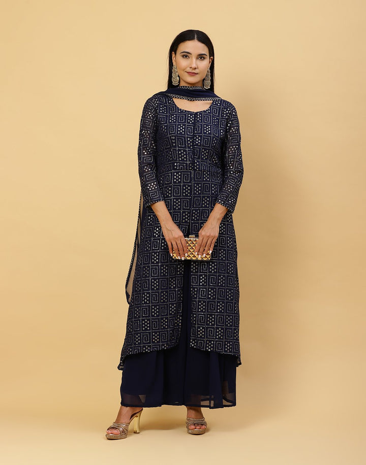 Sequence Embroidered Art Georgette Salwar Kameez Stitched Suit With Georgette Dupatta