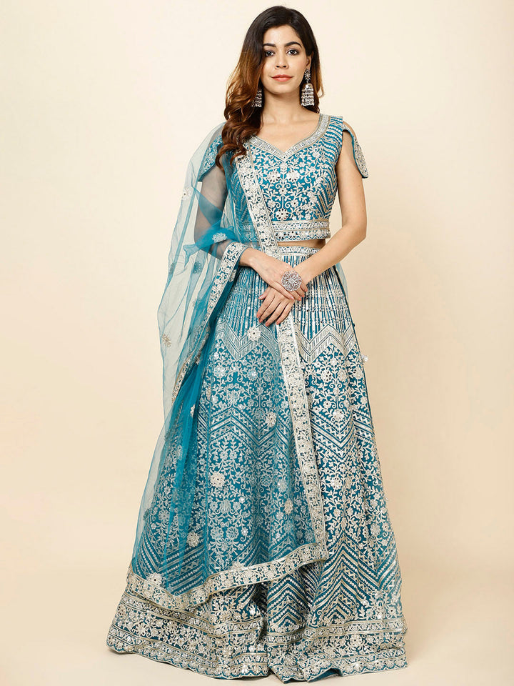 Zari Embroidered Net Choli With Lehenga &amp; Dupatta