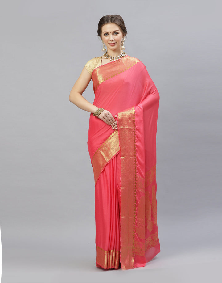 Woven Zari Border Plain Art Chiffon Saree