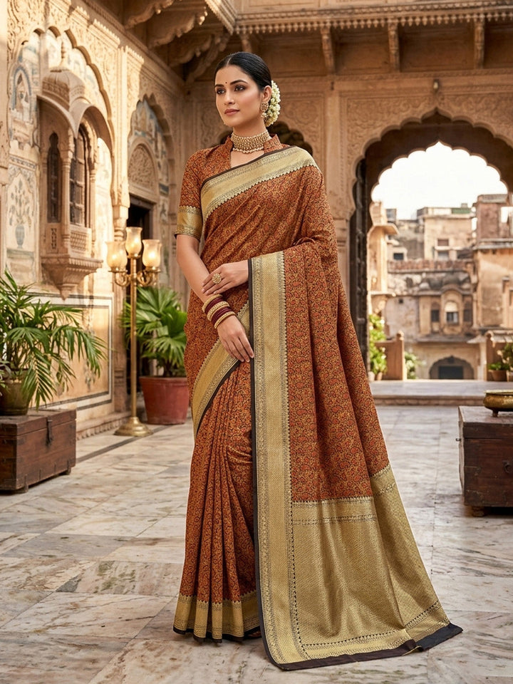 Brown Woven Design Satan Resham Banarasi Saree