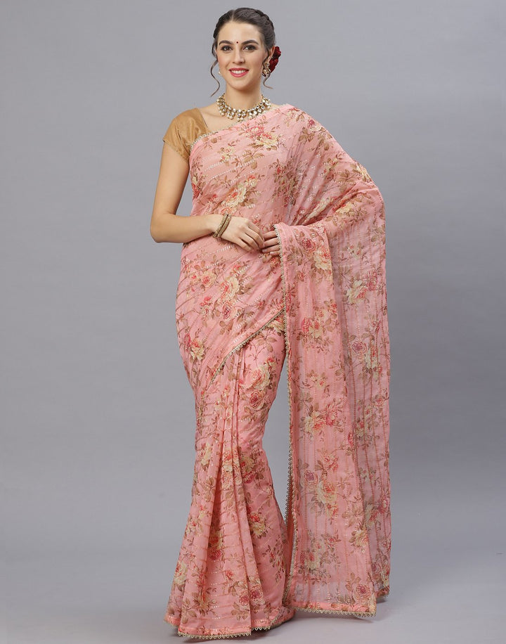 Floral Print Kora Saree