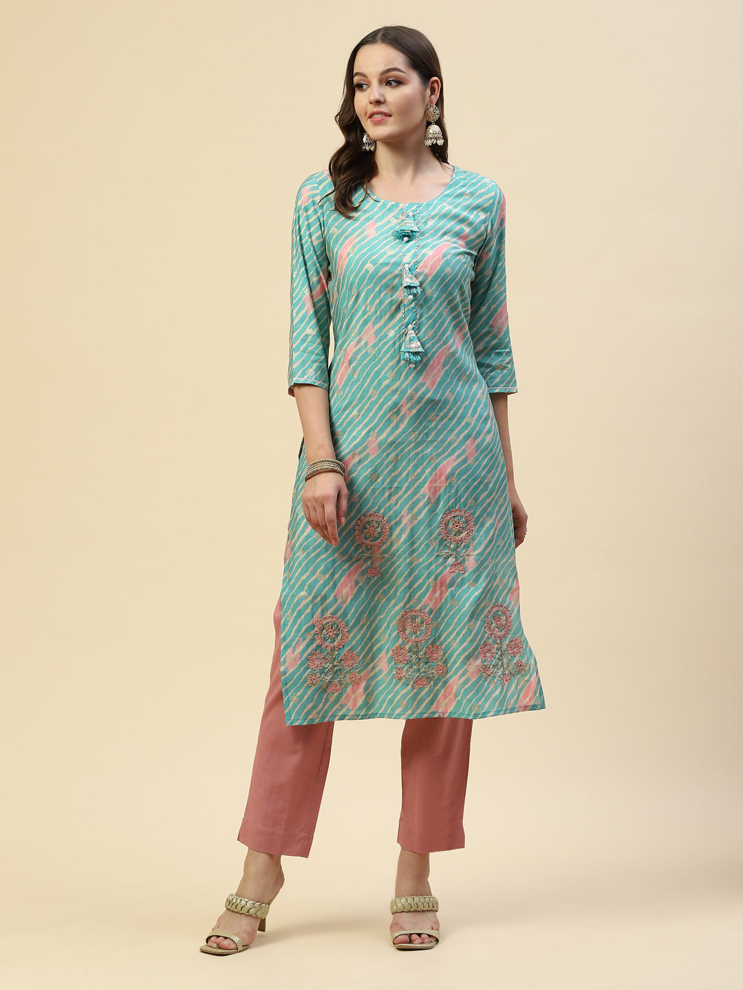 Printed Embroidered Muslin Kurta