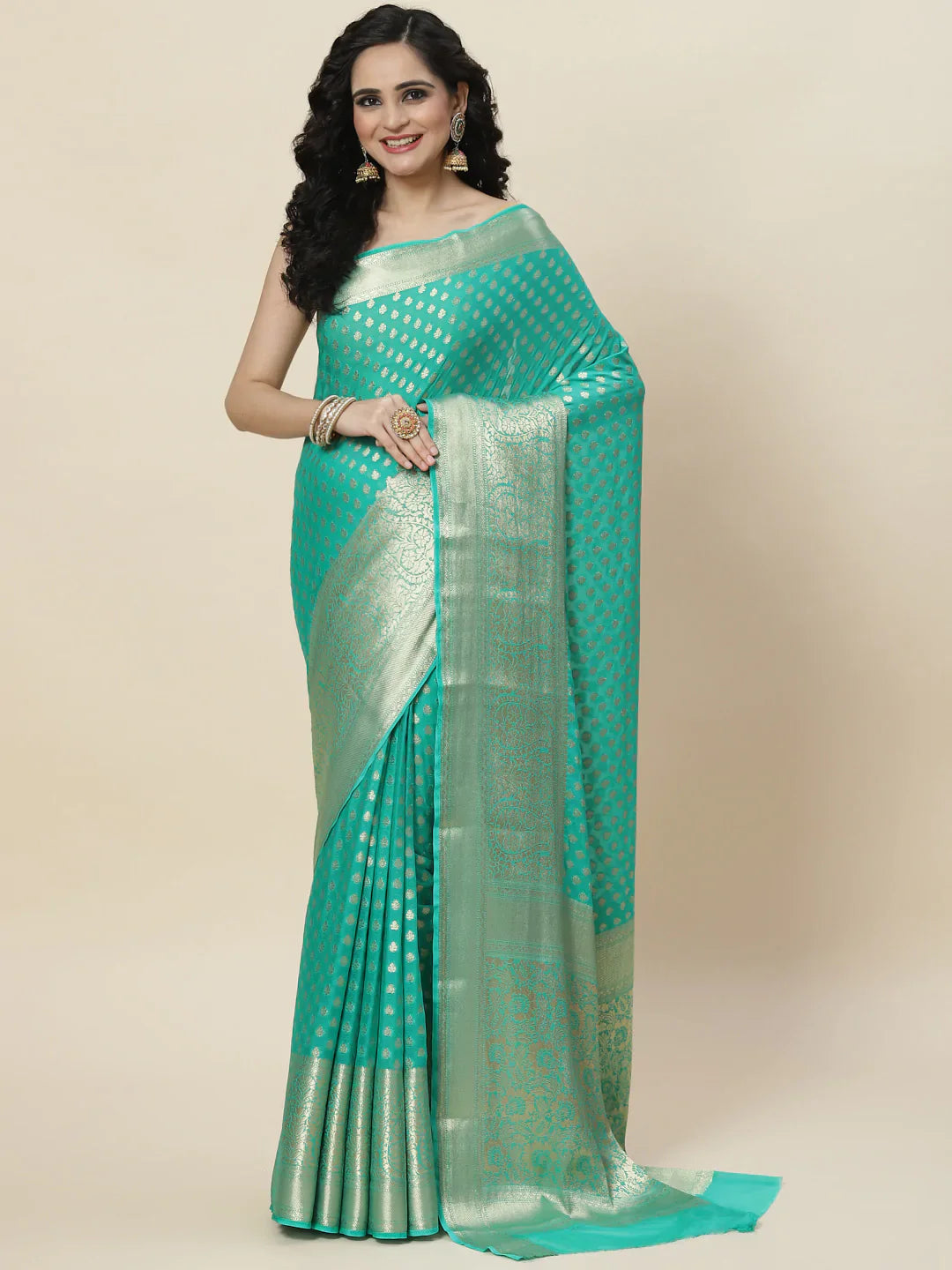 Zari Booti Georgette Plain Saree