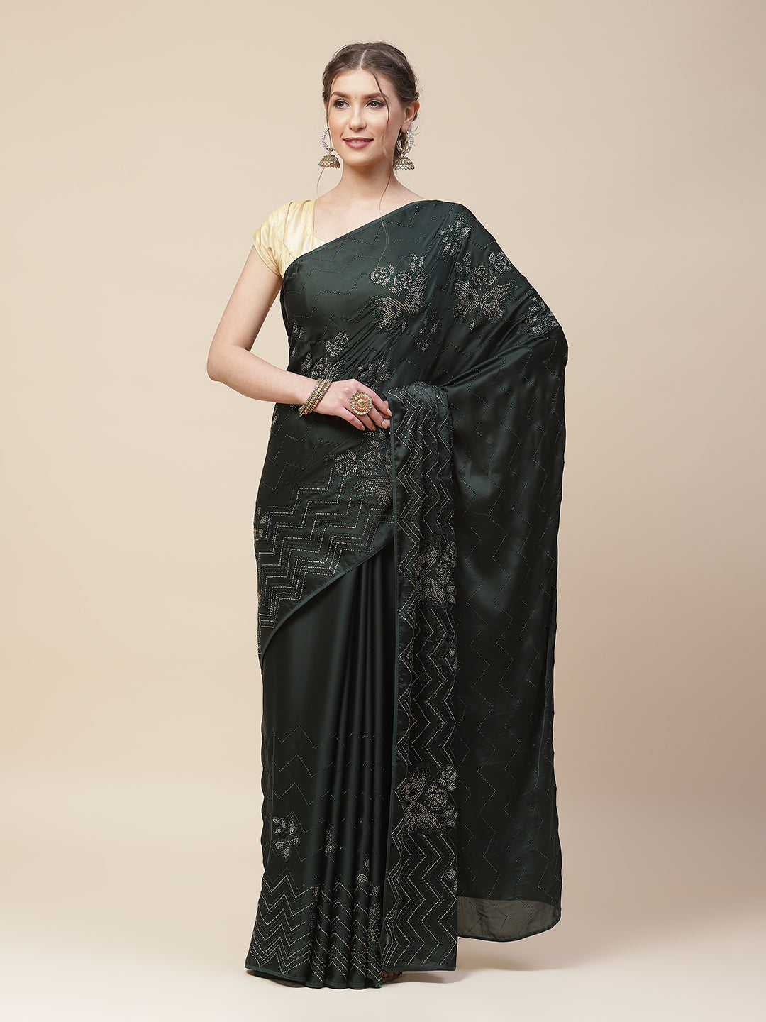 Stone Embroidered Satin Saree