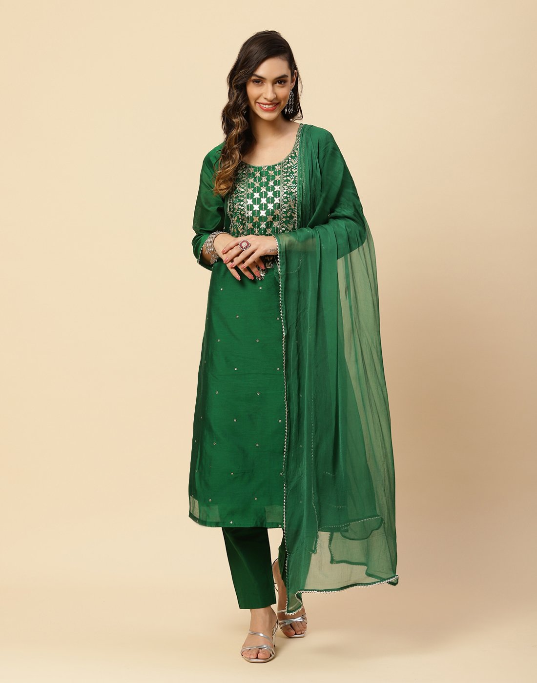 Embroidered Cotton Salwar Kameez Stitched Suit With Chiffon Dupatta