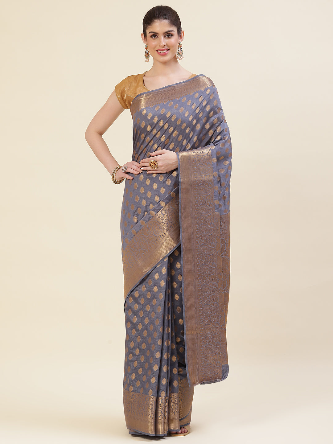 Zari Border Booti Handloom Woven Saree