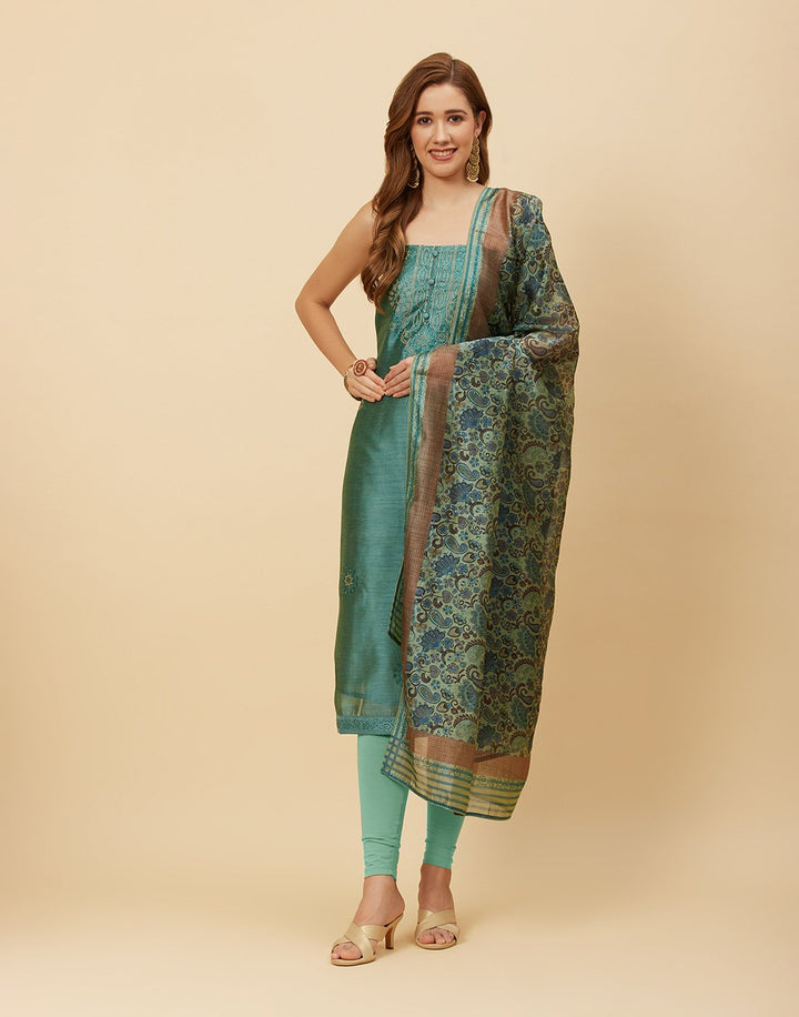 Embroidered Chanderi Suit Piece With Printed Chanderi Dupatta