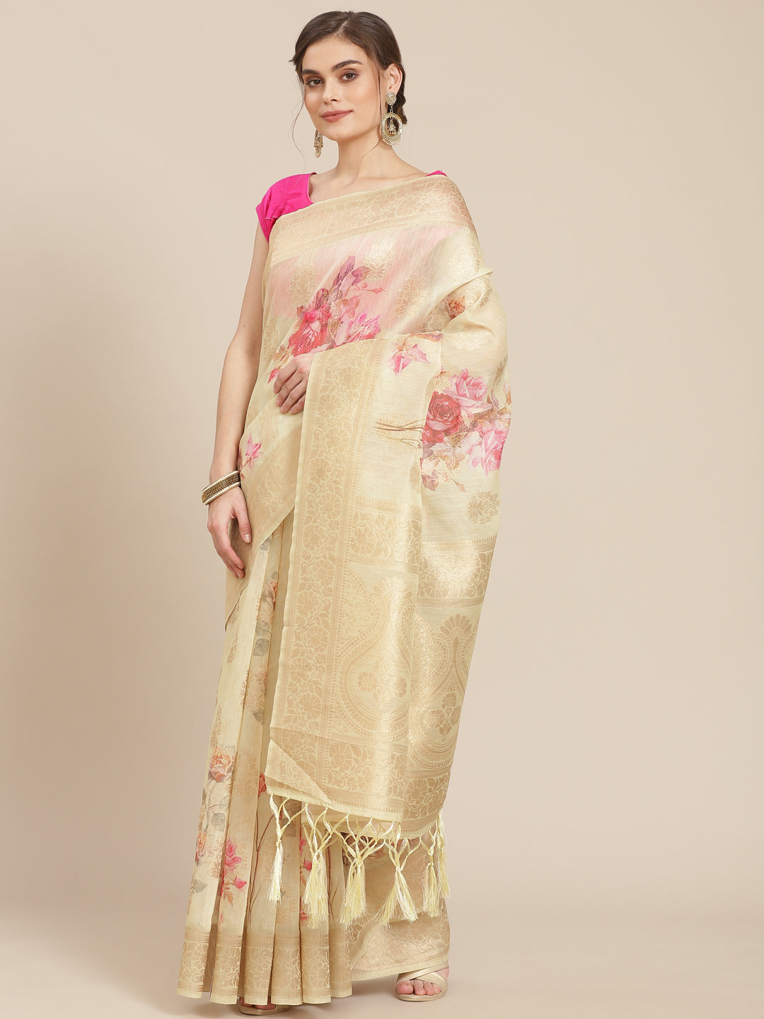 Digital Floral Banarasi Pallu Sarees Printed