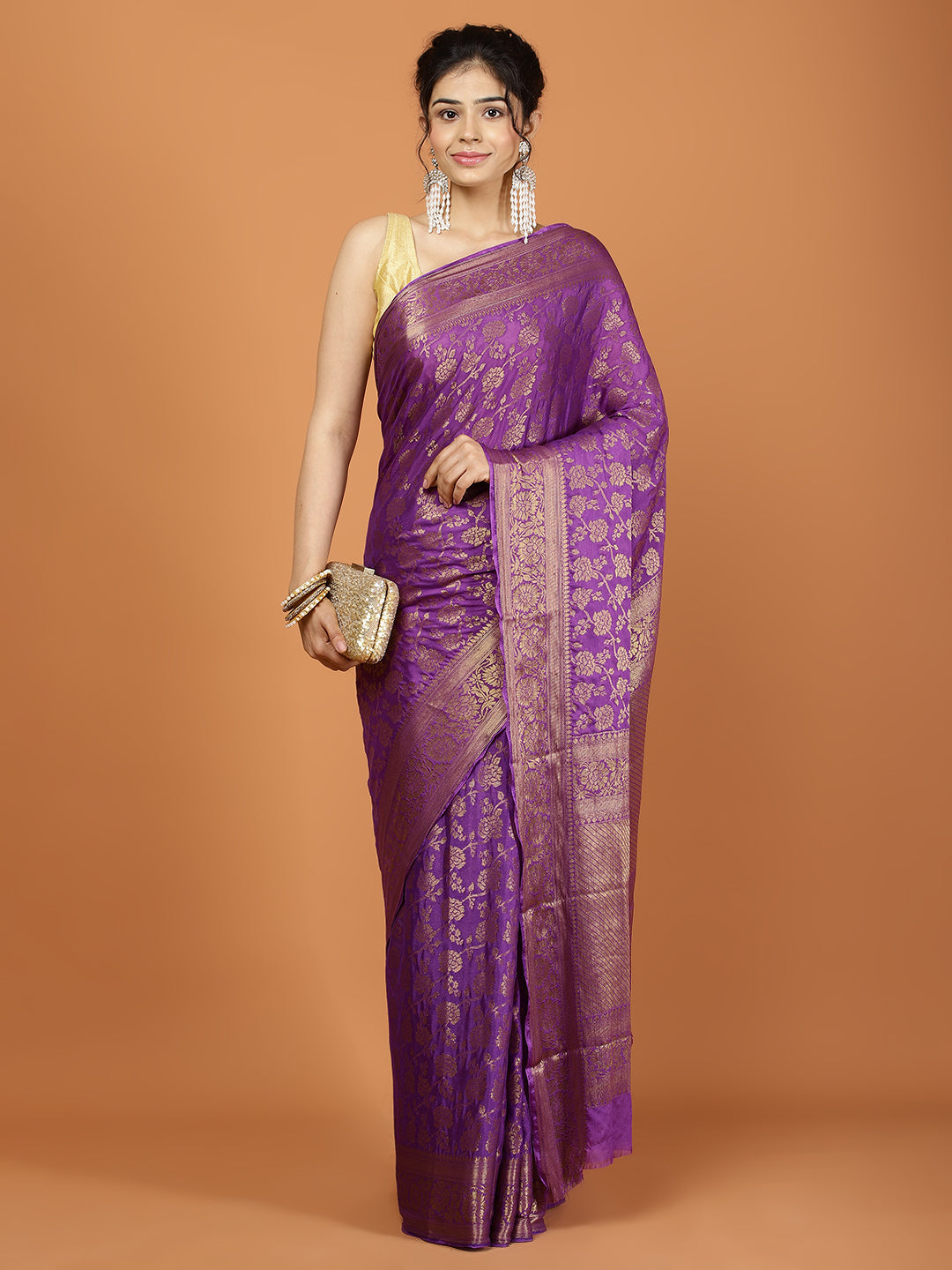 Zari Border Woven Chiffon Saree