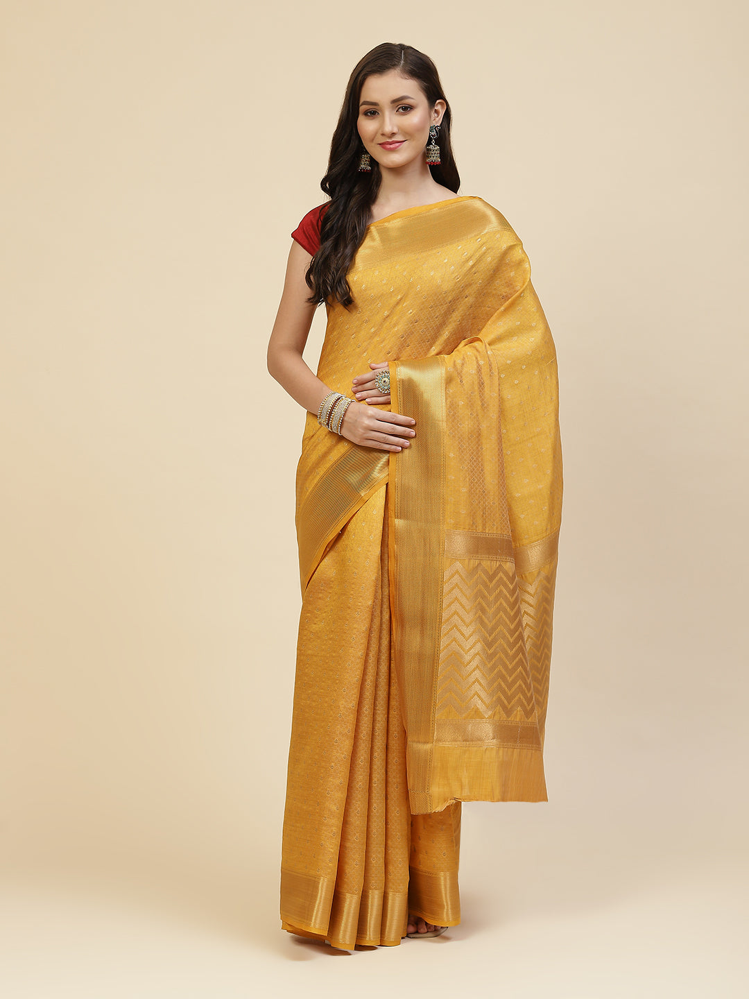 Zari Border Booti Handloom Woven Saree