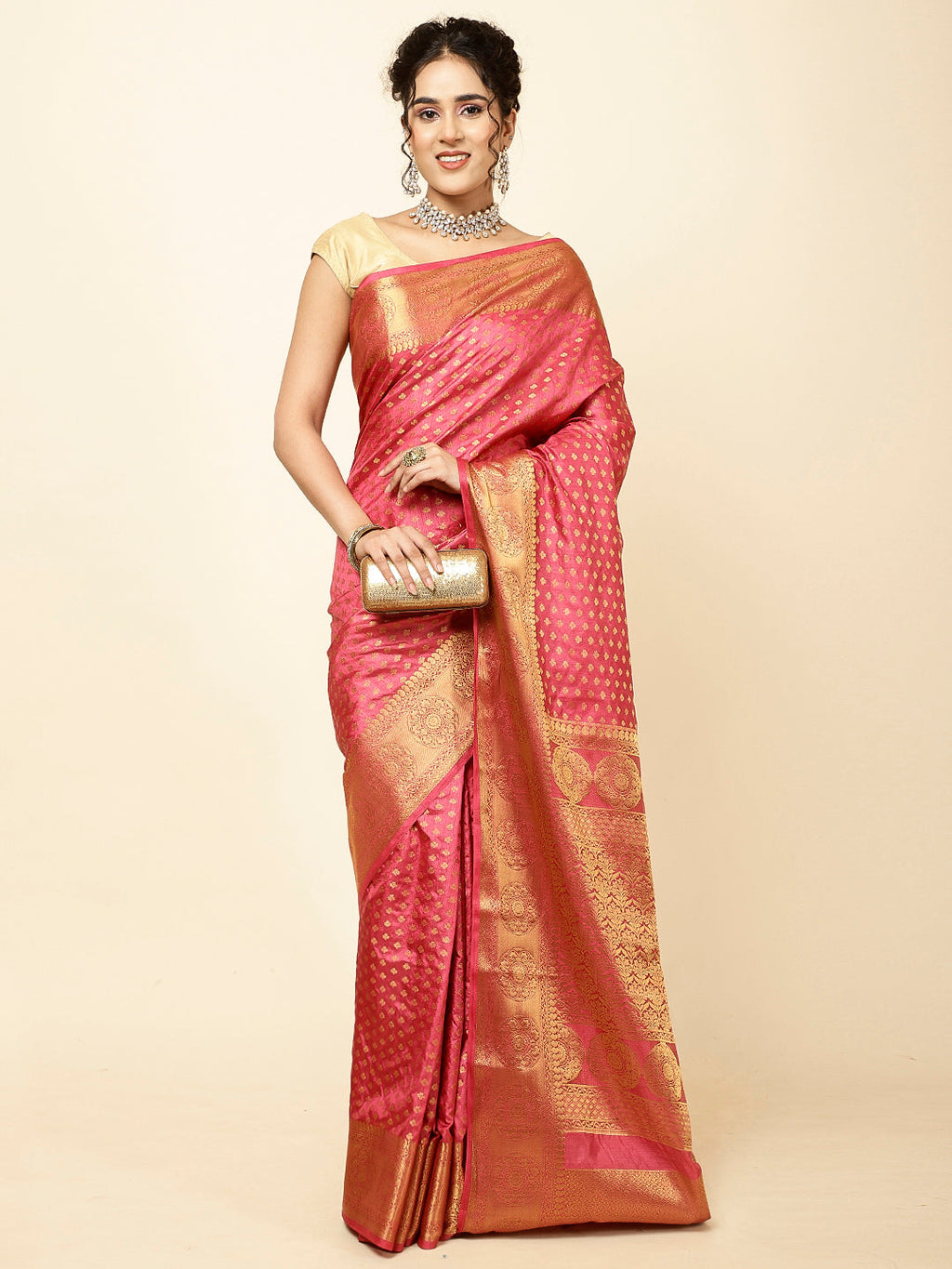 Zari Border Booti Woven Handloom Saree