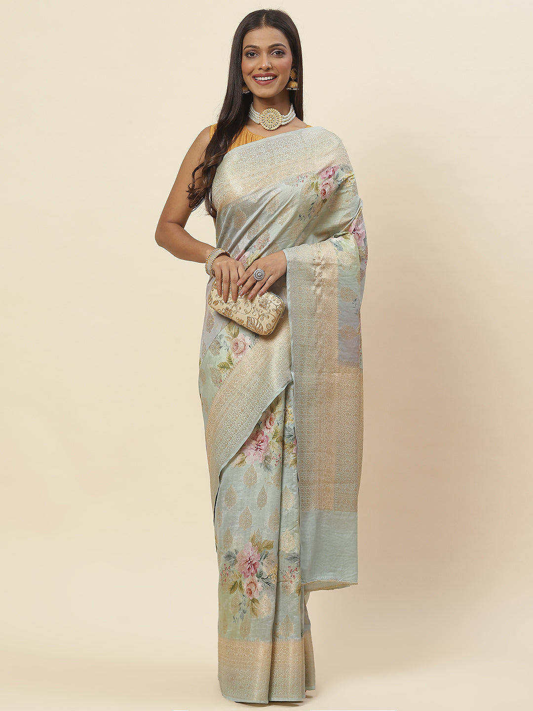 Digital Floral Printed Tussar Saree