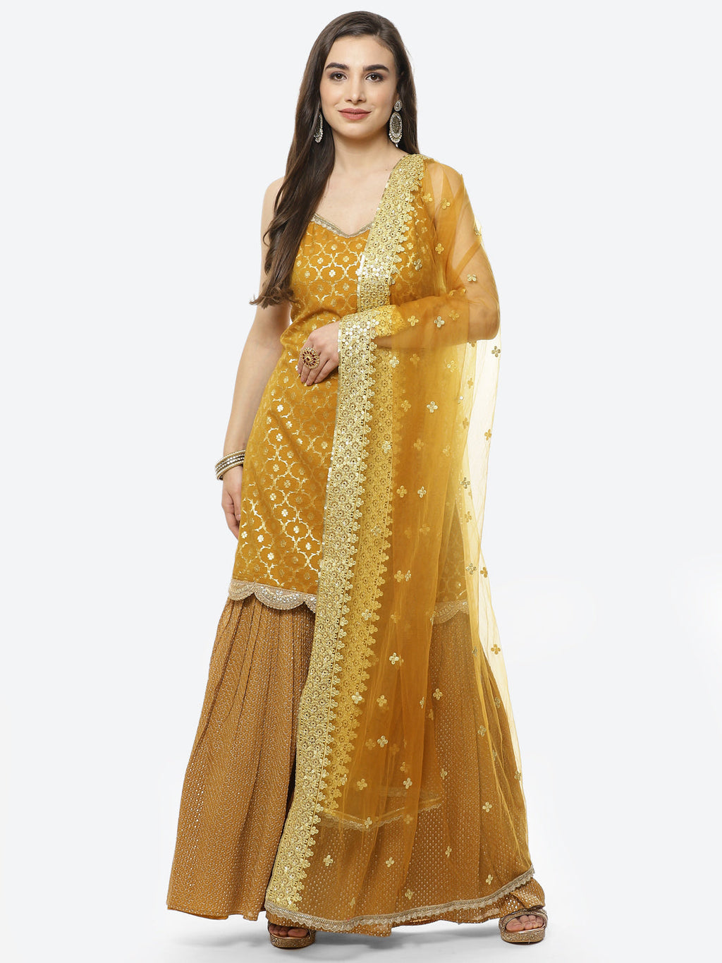 Zari Jaal Chanderi Stitched Salwar Kameez With Net Dupatta
