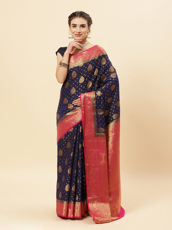 Zari Border Booti Art Handloom Saree With Running Blouse