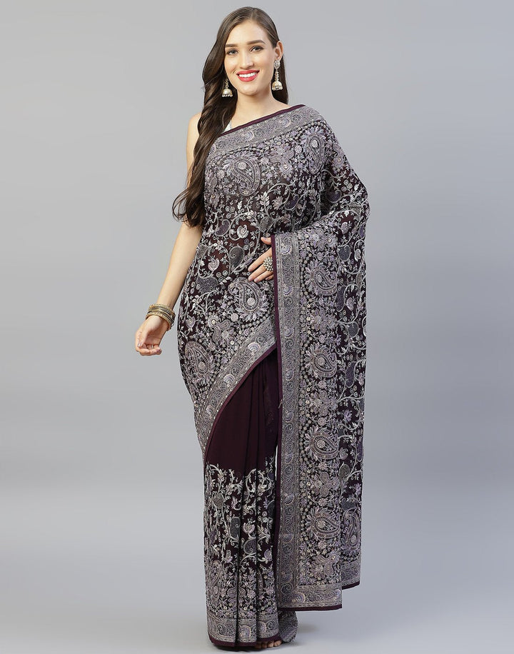 Embroidered Purple Saree