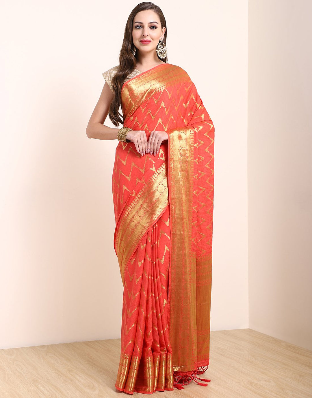 Peach Art Handloom Saree