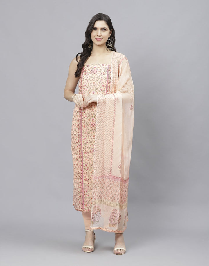 Printed Cotton Suit Piece With Chiffon Dupatta
