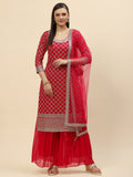 Zari Jaal Georgette Kurta With Palazzo & Dupatta