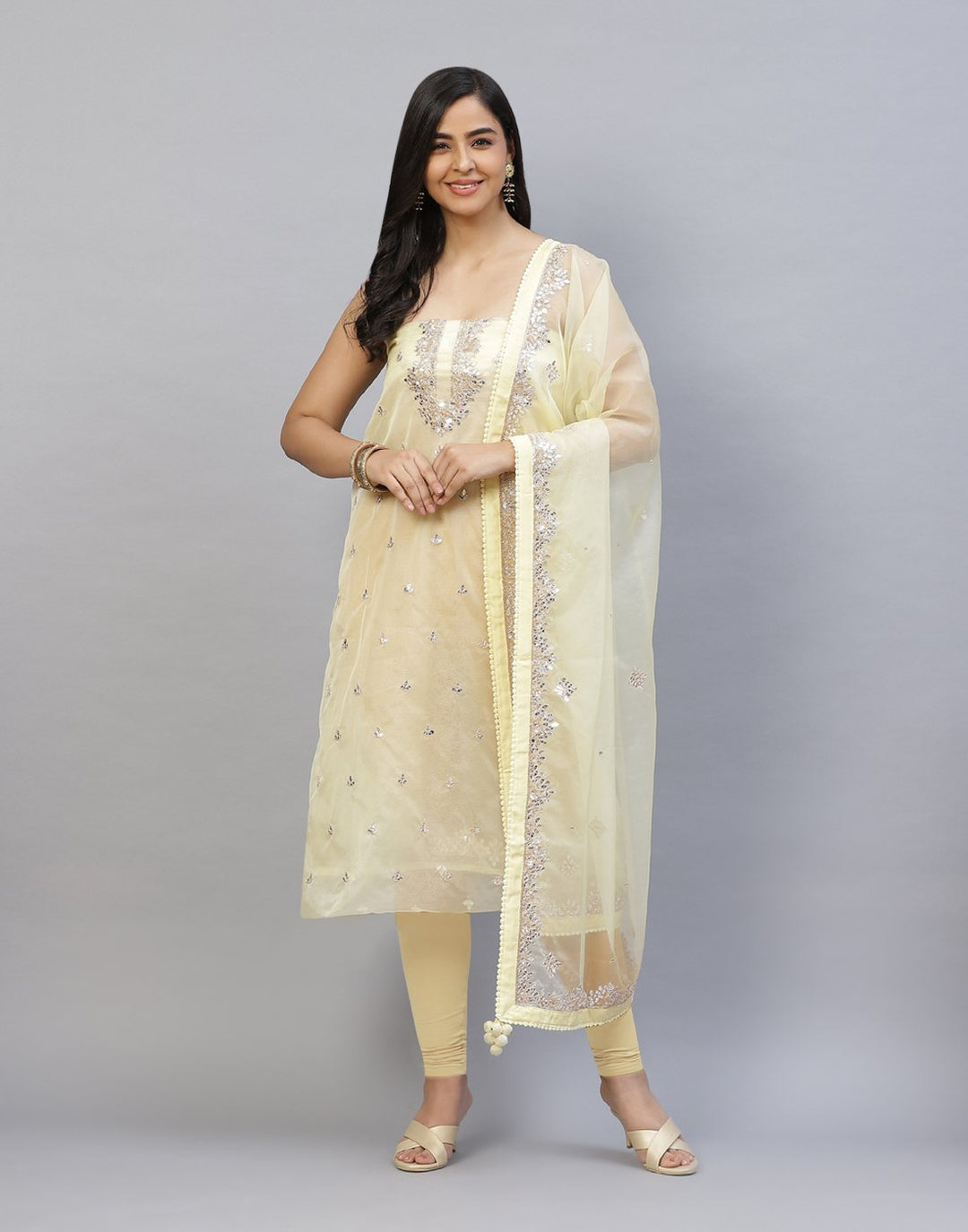 Embroidered Organza Kora Suit Piece