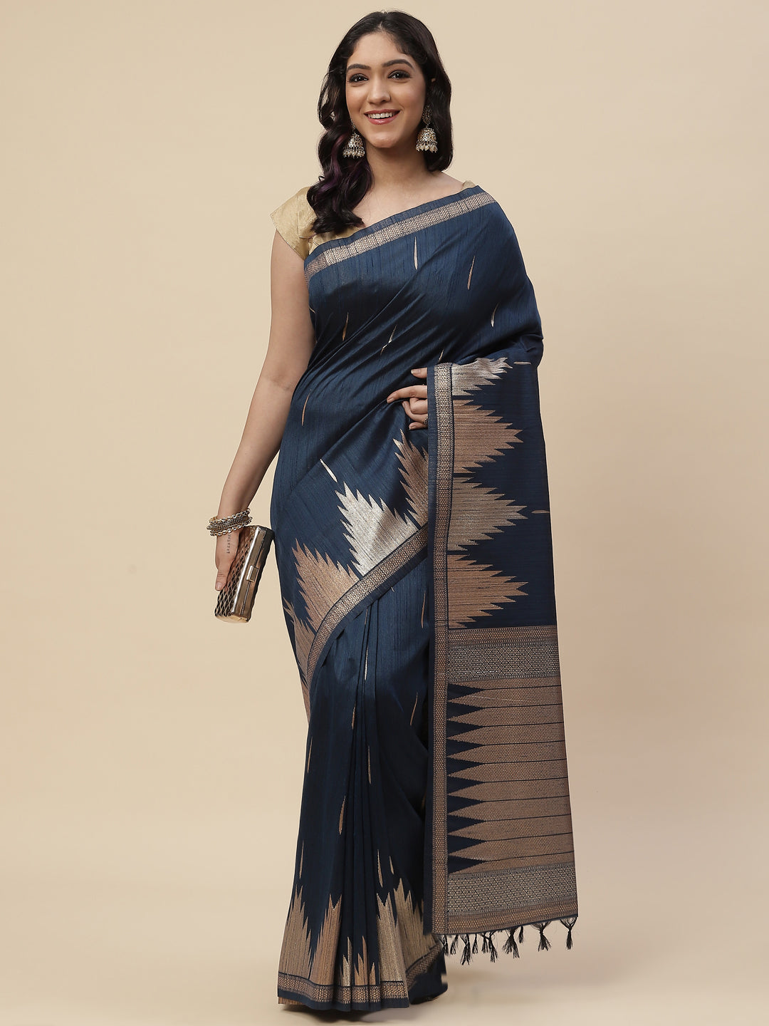 Zari Border Booti Tussar Woven Saree