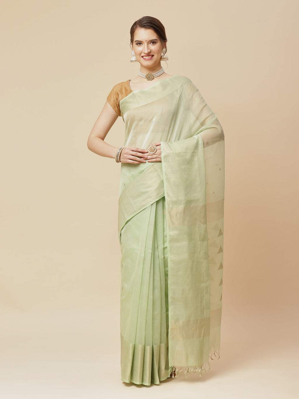Zari Border Booti Cotton Woven Saree