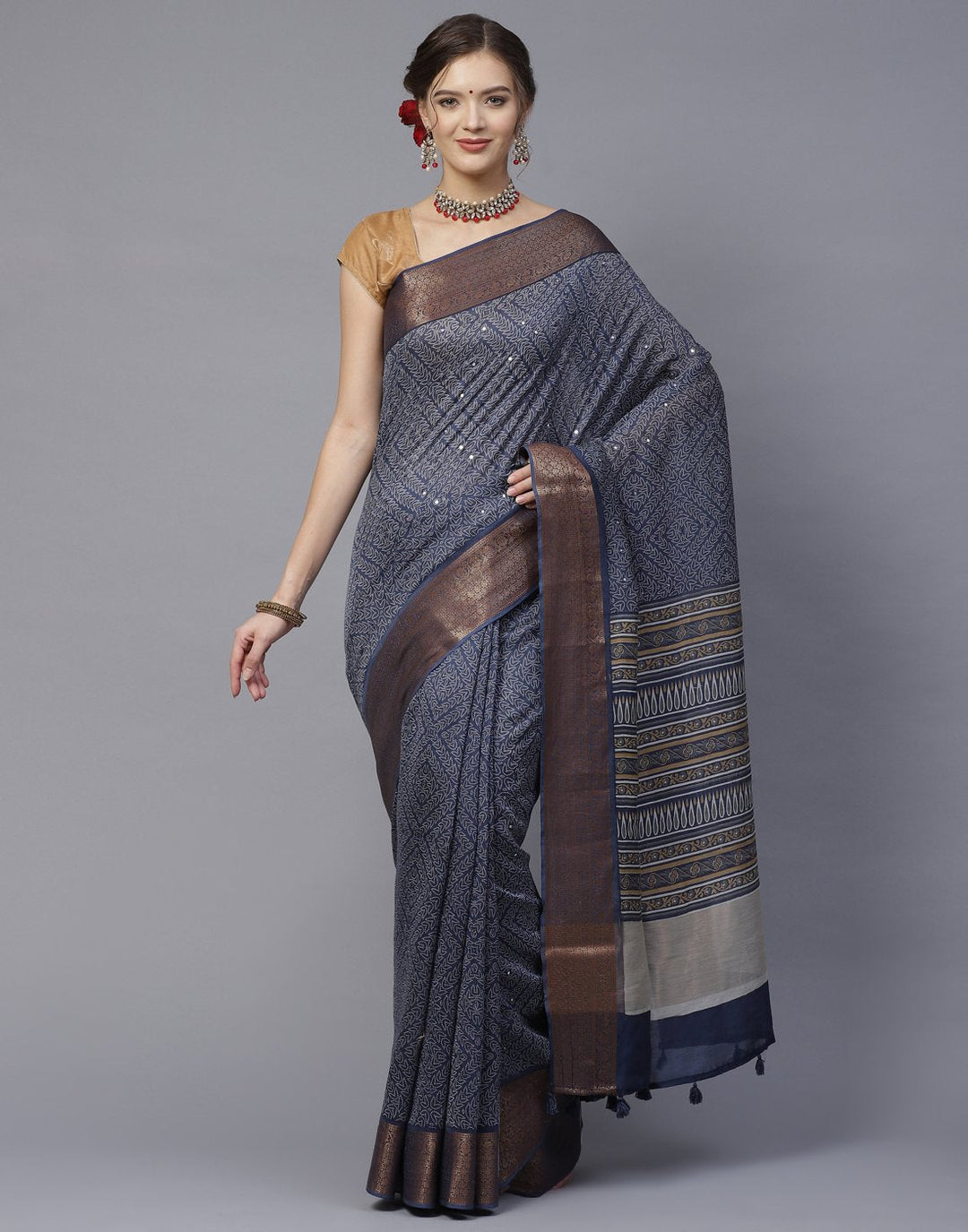 Cotton Printed Saree with Zari Border