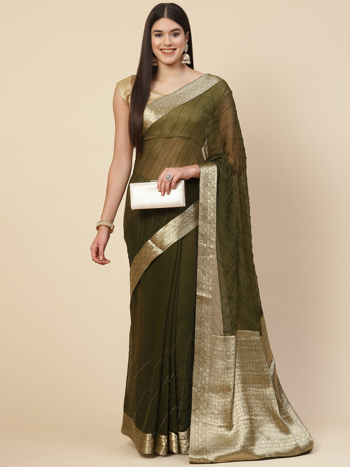 Stone Work Chiffon Plain Saree