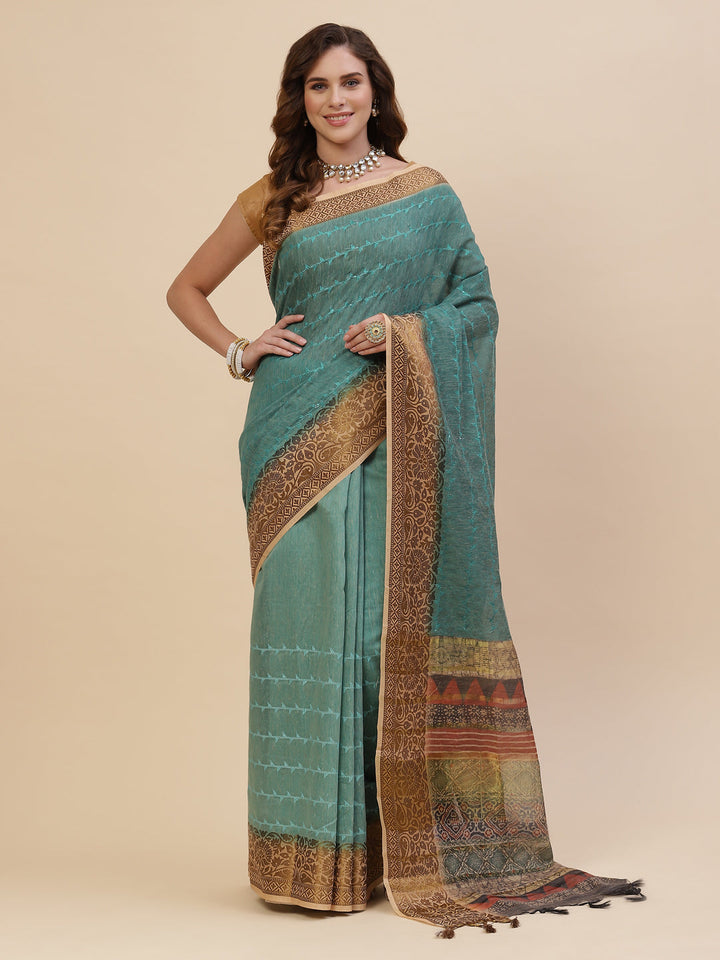 Resham Embroidered Printed Cotton Saree