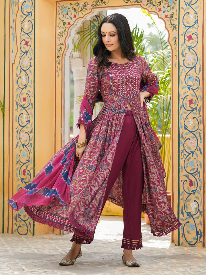 Floral Printed Muslin Kurta With Palazzo &amp; dupatta